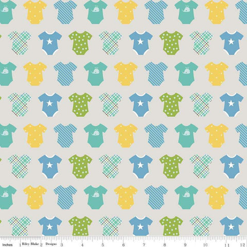 CLEARANCE Sweet Baby Boy Onesies Gray - Riley Blake Designs - Quilting Cotton Fabric
