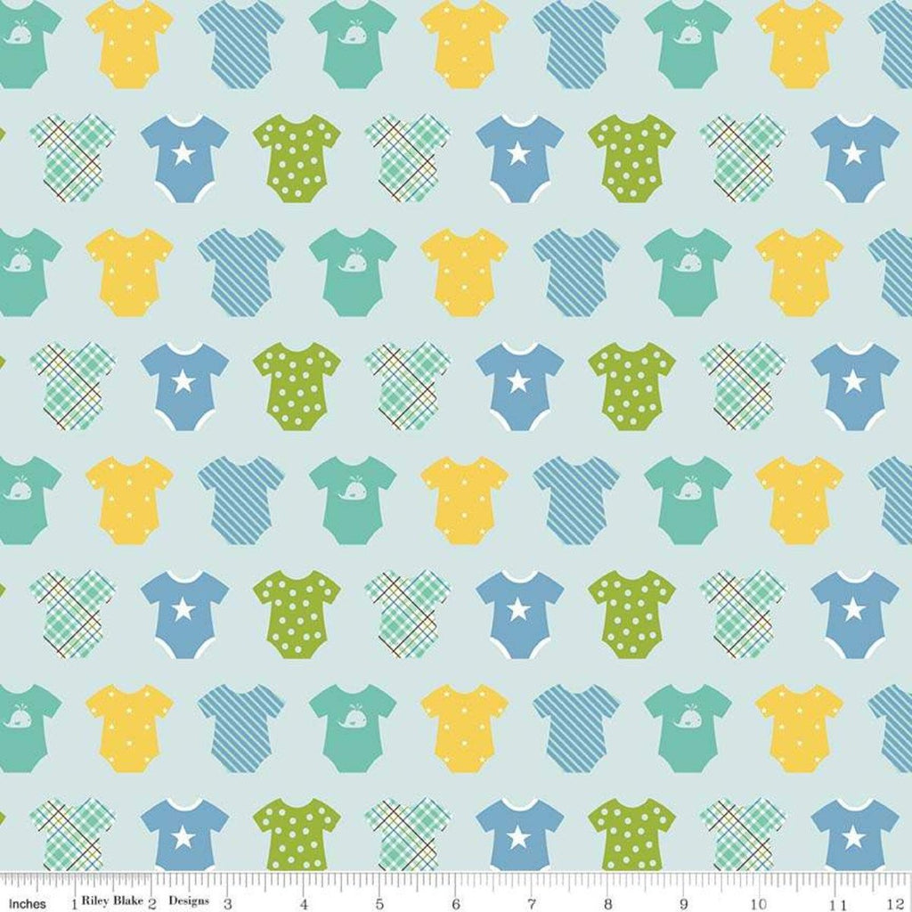 12 Inch End of Bolt Piece - SALE Sweet Baby Boy Onesies Light Blue - Riley Blake Designs - Quilting Cotton Fabric