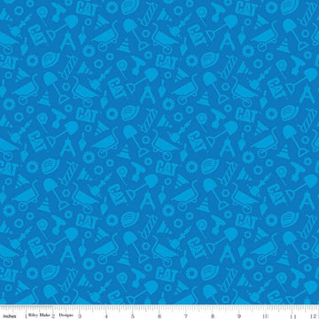 CLEARANCE CAT Buildin' Crew Construction Set Blue - Riley Blake Designs - Tone on Tone Tools - Quilting Cotton Fabric