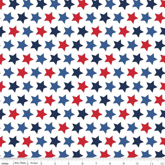 Star Patriotic - Riley Blake Designs - 1/2" Stars on White - Quilting Cotton Fabric
