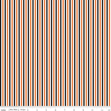 DEAL 1/8" Stripe Halloween - Riley Blake Designs - One Eighth Inch Orange Black White Stripes - Quilting Cotton Fabric