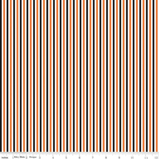 DEAL 1/8" Stripe Halloween - Riley Blake Designs - One Eighth Inch Orange Black White Stripes - Quilting Cotton Fabric