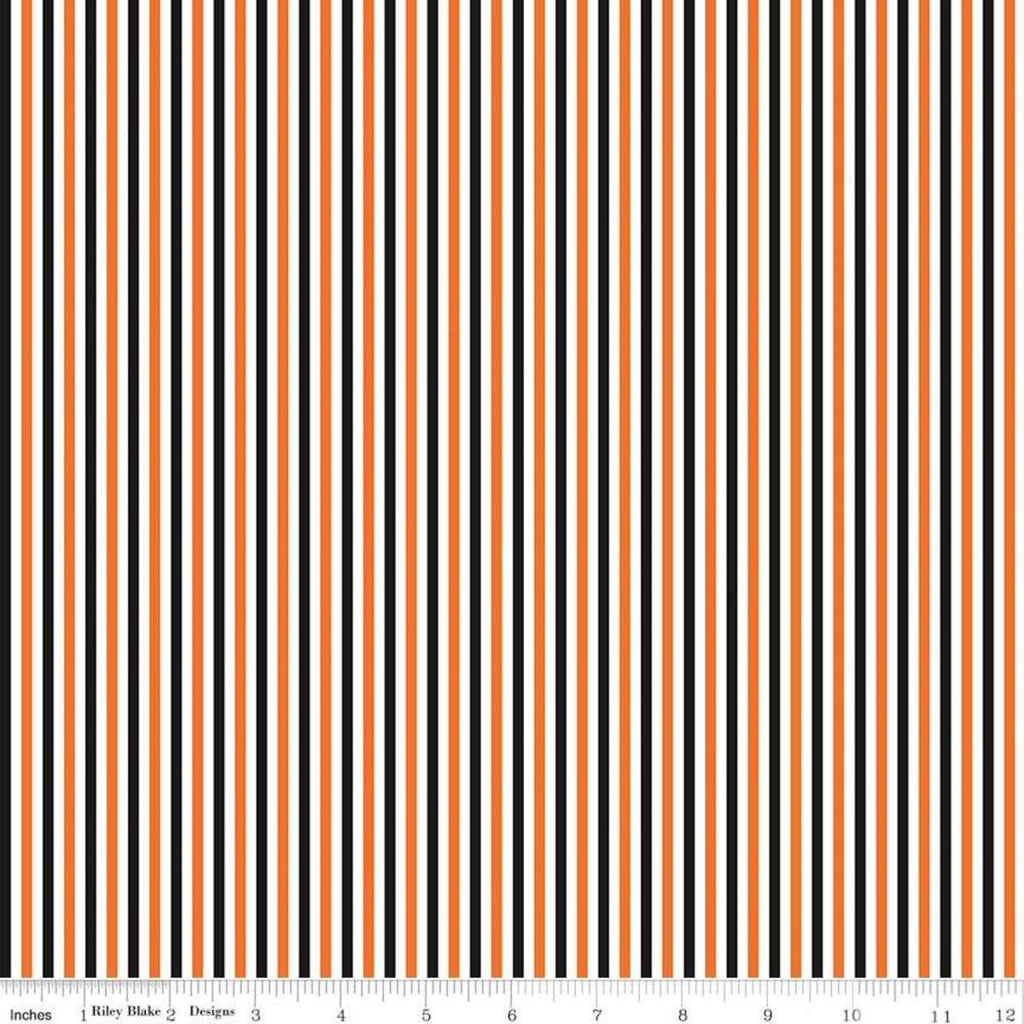 SALE 1/8" Stripe Halloween - Riley Blake Designs - One Eighth Inch Orange Black White Stripes - Quilting Cotton Fabric