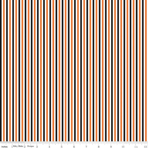 SALE 1/8" Stripe Halloween - Riley Blake Designs - One Eighth Inch Orange Black White Stripes - Quilting Cotton Fabric