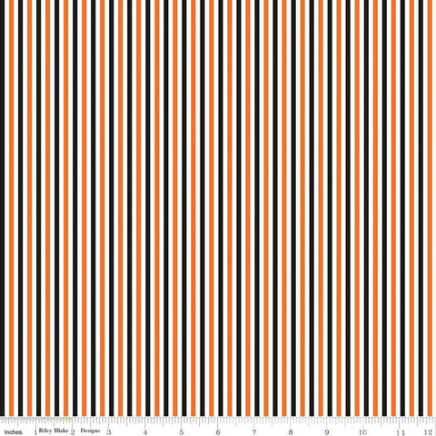 1/8" Stripe Halloween - Riley Blake Designs - One Eighth Inch Orange Black White Stripes - Quilting Cotton Fabric