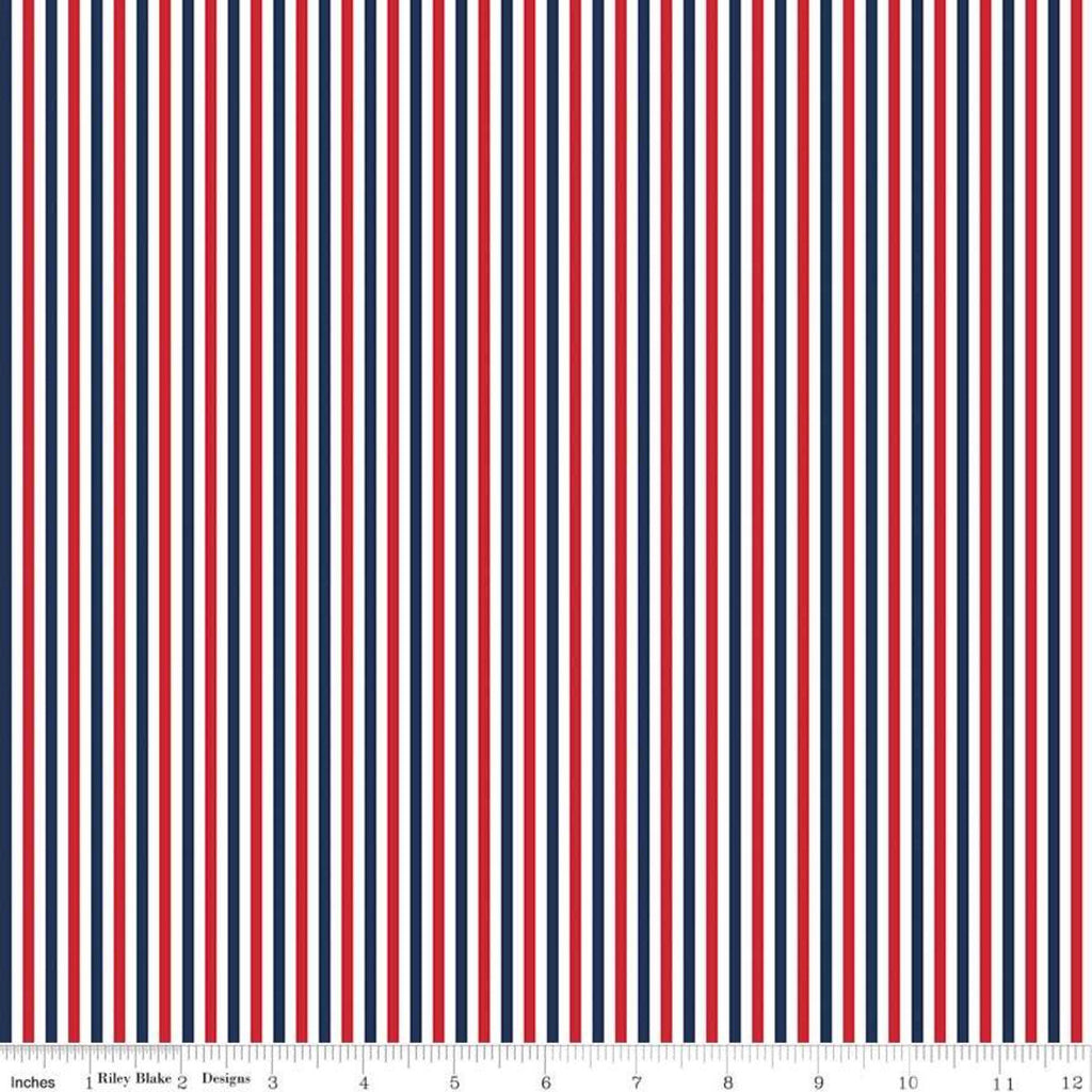 SALE 1/8" Stripe Patriotic - Riley Blake Designs - One Eighth Inch Red Blue White Stripes - Quilting Cotton Fabric
