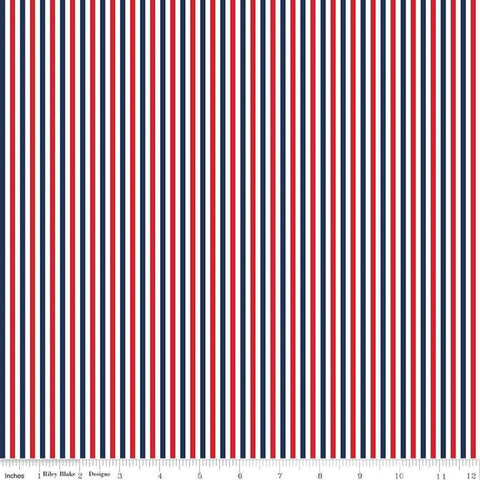 1/8" Stripe Patriotic - Riley Blake Designs - One Eighth Inch Red Blue White Stripes - Quilting Cotton Fabric