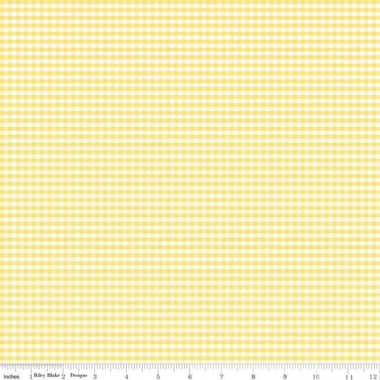 17" End of Bolt - Yellow and White 1/8" Eighth Inch Small PRINTED Gingham - Riley Blake Designs - Checker - Quilting Cotton Fabric