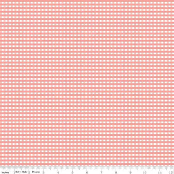 9" End of Bolt - Coral and White 1/8" Eighth Inch Small PRINTED Gingham - Riley Blake Designs - Pink Checker - Quilting Cotton Fabric