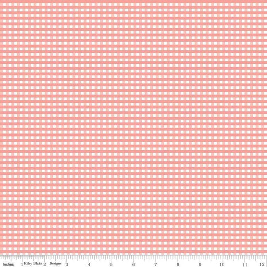 9" End of Bolt - Coral and White 1/8" Eighth Inch Small PRINTED Gingham - Riley Blake Designs - Pink Checker - Quilting Cotton Fabric