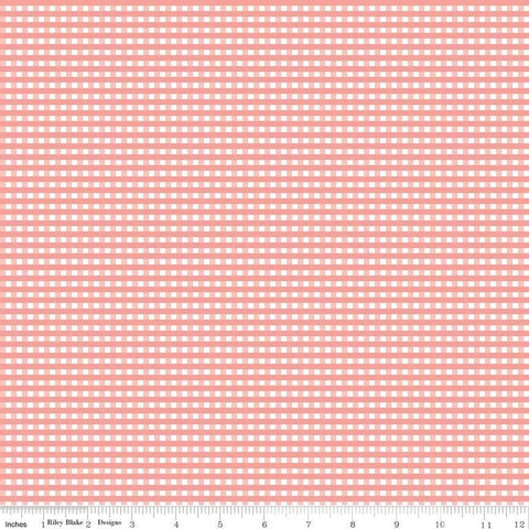 Coral and White 1/8" Eighth Inch Small PRINTED Gingham - Riley Blake Designs - Pink Checker - Quilting Cotton Fabric - choose your cut