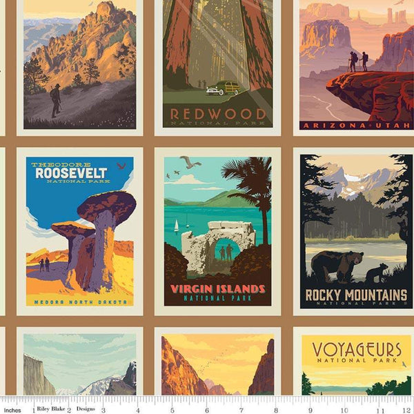 National Parks Posters Sand - Riley Blake Designs - Outdoors Recreation Brown - Quilting Cotton Fabric - choose your cut