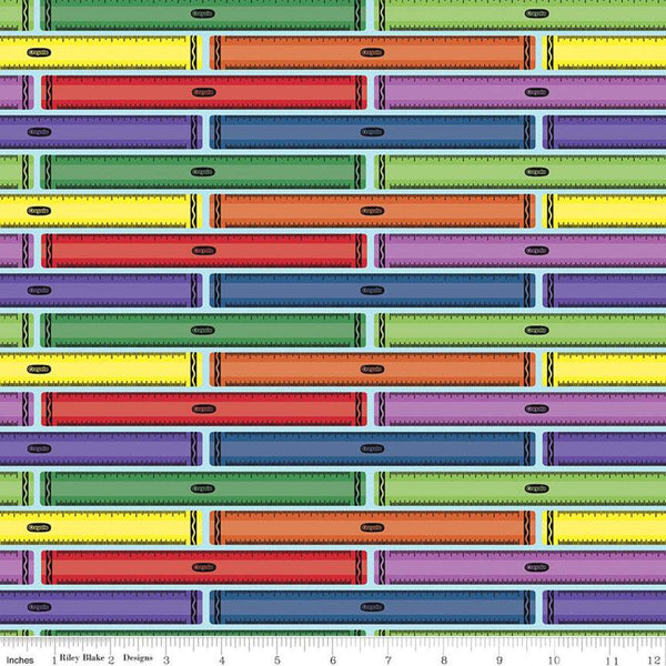 CLEARANCE I Dream in Color Ruler Blue - Riley Blake Designs - Crayola Crayons Stripes Striped - Quilting Cotton Fabric