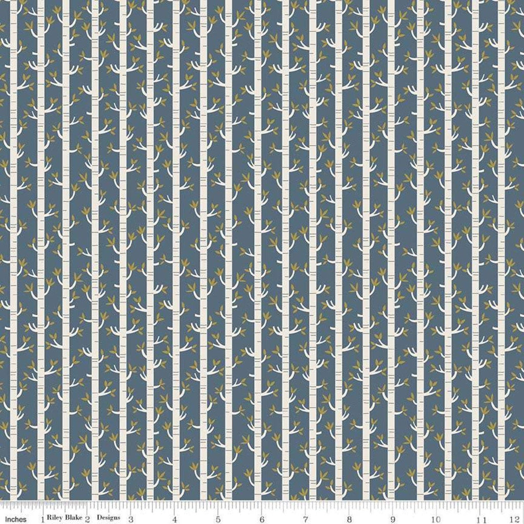 Fat Quarter End of Bolt - CLEARANCE Joey Trees Blue - Riley Blake Designs - Australia Tree Trunks Branches - Quilting Cotton Fabric
