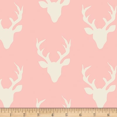 SALE Hello Bear Buck Forest Pink - Art Gallery - Deer Head Antlers - Jersey KNIT cotton  stretch fabric - choose your cut