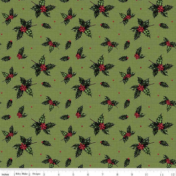 CLEARANCE Christmas Memories Holly Green - Riley Blake Designs - Floral Berries Red Green  - Quilting Cotton Fabric