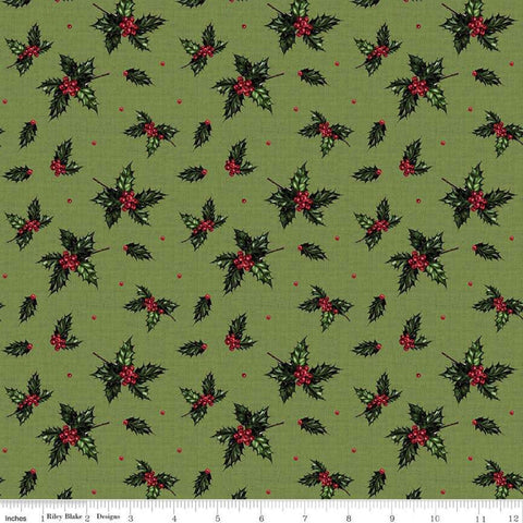 SALE Christmas Memories Holly Green - Riley Blake Designs - Floral Berries Red Green  - Quilting Cotton Fabric