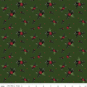 Christmas Memories Holly Forest - Riley Blake Designs - Floral Berries Red Green  - Quilting Cotton Fabric