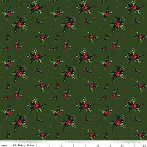 Christmas Memories Holly Forest - Riley Blake Designs - Floral Berries Red Green  - Quilting Cotton Fabric