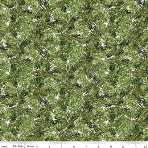 Christmas Memories Pine Branches Cream - Riley Blake Designs - Green Floral Trees  - Quilting Cotton Fabric