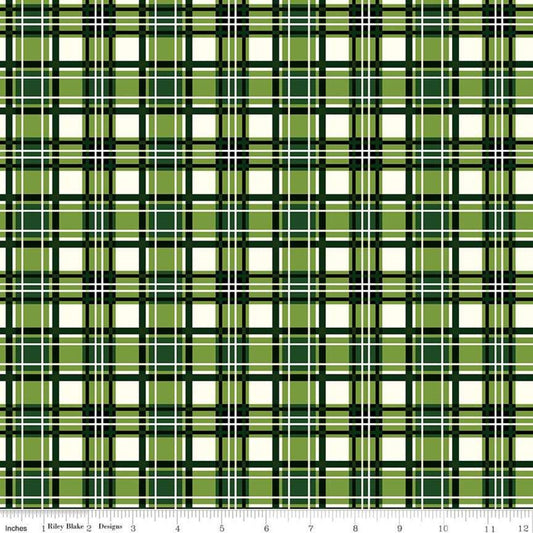 DEAL Christmas Memories Plaid Green - Riley Blake Designs - Green Cream Plaid  - Quilting Cotton Fabric