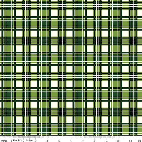 SALE Christmas Memories Plaid Green - Riley Blake Designs - Green Cream Plaid  - Quilting Cotton Fabric