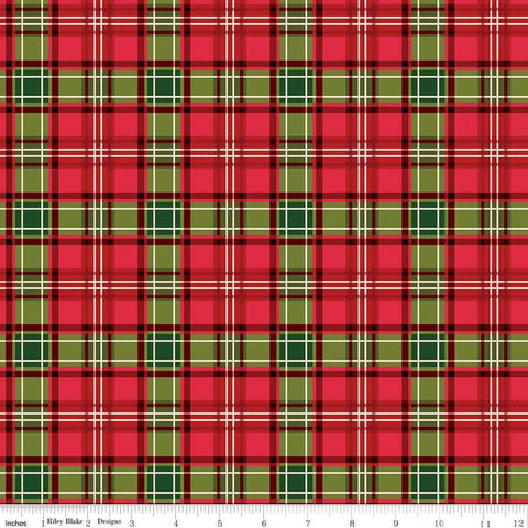 15" End of bolt - Christmas Memories Plaid Multi - Riley Blake Designs - Red Green Cream Plaid  - Quilting Cotton Fabric