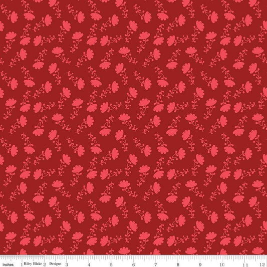 27" End of Bolt - CLEARANCE Lucy's Garden Tonal Red - Riley Blake Designs - Tone on Tone Flowers Floral - Quilting Cotton Fabric