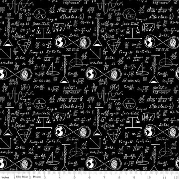 NASA Apollo 11 Astrophysics Black - Riley Blake Designs - Space Math Equations Diagrams  - Quilting Cotton Fabric - Licensed Product