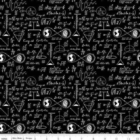 NASA Apollo 11 Astrophysics Black - Riley Blake Designs - Space Math Equations Diagrams  - Quilting Cotton Fabric - Licensed Product