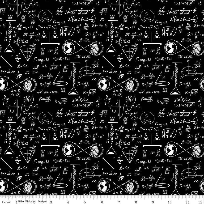 NASA Apollo 11 Astrophysics Black - Riley Blake Designs - Space Math Equations Diagrams  - Quilting Cotton Fabric