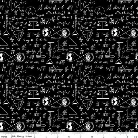 NASA Apollo 11 Astrophysics Black - Riley Blake Designs - Space Math Equations Diagrams  - Quilting Cotton Fabric