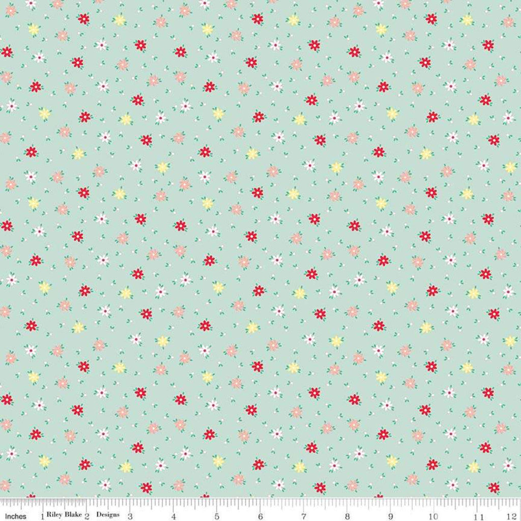 Rose Lane Tiny Bouquet Mint - Riley Blake Designs - Floral Flowers Daisies Green - Quilting Cotton Fabric