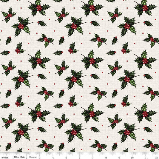 DEAL Christmas Memories Holly Cream - Riley Blake Designs - Floral Berries Red Green  - Quilting Cotton Fabric