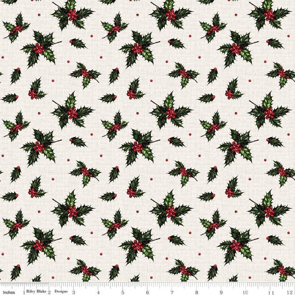 SALE Christmas Memories Holly Cream - Riley Blake Designs - Floral Berries Red Green  - Quilting Cotton Fabric