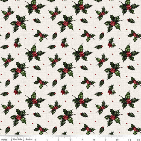 Christmas Memories Holly Cream - Riley Blake Designs - Floral Berries Red Green  - Quilting Cotton Fabric
