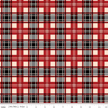 DEAL Christmas Memories Plaid Red - Riley Blake Designs - Red Cream Black Gray Plaid  - Quilting Cotton Fabric