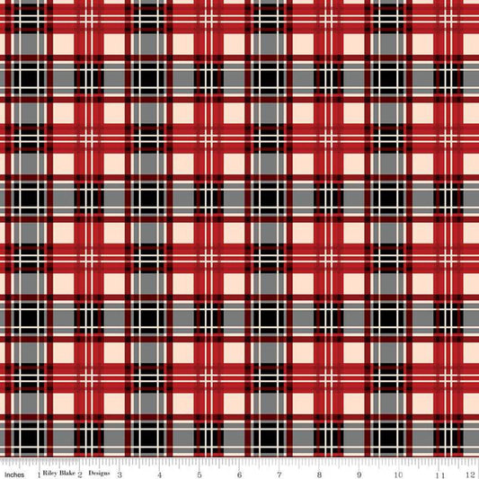 DEAL Christmas Memories Plaid Red - Riley Blake Designs - Red Cream Black Gray Plaid  - Quilting Cotton Fabric