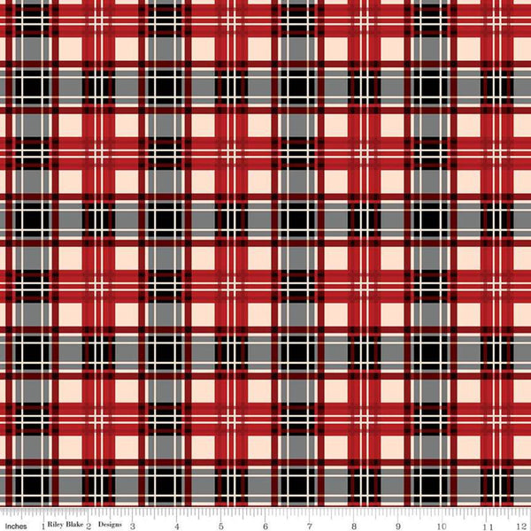 SALE Christmas Memories Plaid Red - Riley Blake Designs - Red Cream Black Gray Plaid  - Quilting Cotton Fabric