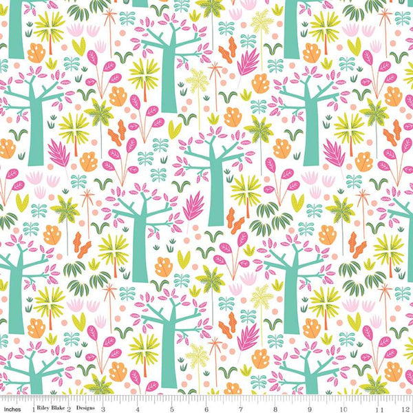 SALE Under the Canopy Jungle White KNIT - Riley Blake Designs - Floral Flowers Trees Juvenile - Jersey KNIT cotton stretch fabric