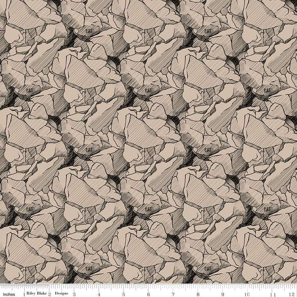 SALE CAT Rocks Tan - Riley Blake Designs - Brown Construction CAT Logo  - Quilting Cotton Fabric