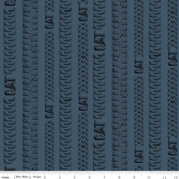 23" End of Bolt - CAT Tracks Blue - Riley Blake Designs - Construction Tire Tracks Striped Stripes CAT Logo - Quilting Cotton Fabric