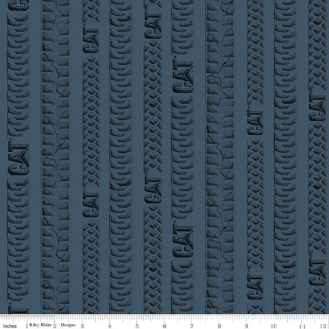 CAT Tracks Blue - Riley Blake Designs - Construction Tire Tracks Striped Stripes CAT Logo - Quilting Cotton Fabric