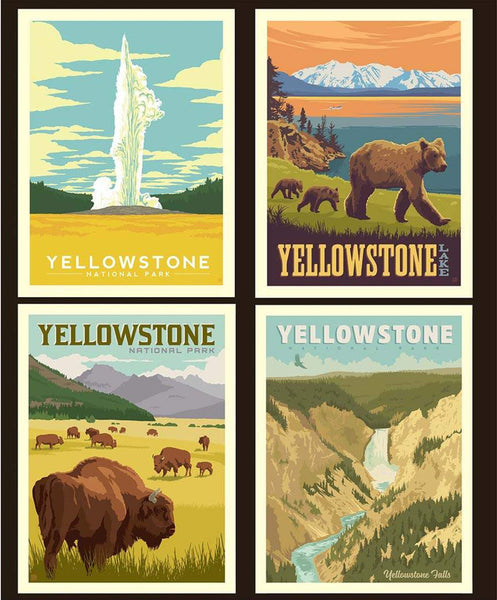 SALE National Parks Pillow Panel Yellowstone by Riley Blake Designs - Outdoors Recreation Wildlife Wyoming Montana - Quilting Cotton Fabric