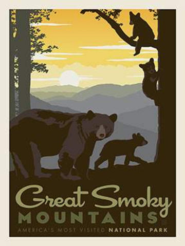 National Parks Poster Panel Great Smoky Mountains - Riley Blake Designs - Outdoors North Carolina Bears - Quilting Cotton Fabric