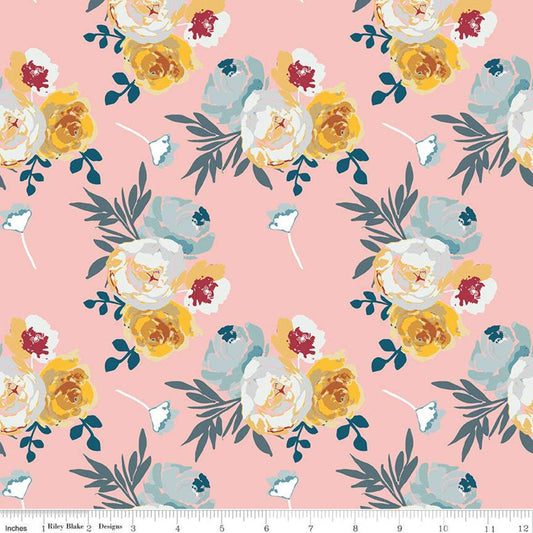 CLEARANCE Blooms & Bobbins Main Pink KNIT - Riley Blake Designs - Floral Flowers - Jersey KNIT cotton  stretch fabric