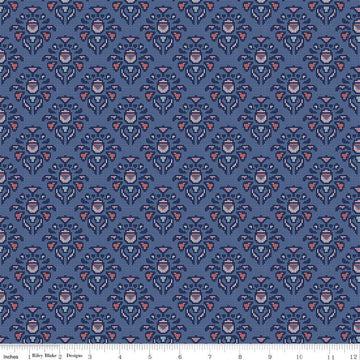 CLEARANCE Midnight Rose Damask Navy KNIT - Riley Blake Designs - Blue Floral Flowers - Jersey KNIT cotton  stretch fabric