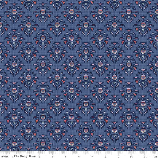 CLEARANCE Midnight Rose Damask Navy KNIT - Riley Blake Designs - Blue Floral Flowers - Jersey KNIT cotton  stretch fabric