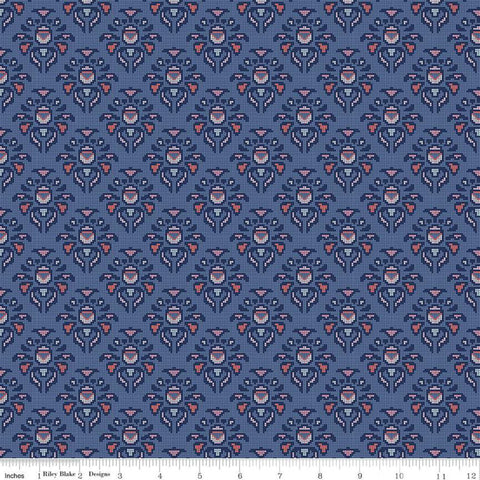 SALE Midnight Rose Damask Navy KNIT - Riley Blake Designs - Blue Floral Flowers - Jersey KNIT cotton  stretch fabric