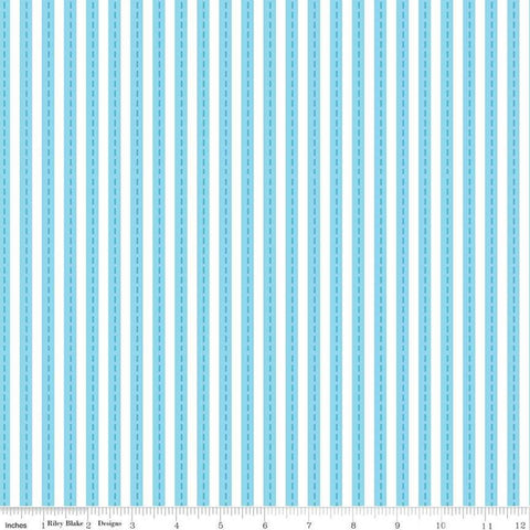 28" End of Bolt - SALE Cops and Robbers Lanes Blue - Riley Blake - Juvenile Cartoon Blue White Striped Roads -  Quilting Cotton Fabric